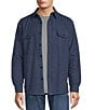 Color:Navy - Image 1 - Long Sleeve Solid Flannel Faux Shearling Lined Shirt Jacket