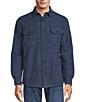 Color:Navy - Image 2 - Long Sleeve Solid Flannel Faux Shearling Lined Shirt Jacket