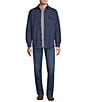 Color:Navy - Image 4 - Long Sleeve Solid Flannel Faux Shearling Lined Shirt Jacket