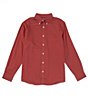 Color:Deep Red - Image 1 - Long Sleeve Solid Oxford Button Down Shirt