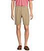 Color:Khaki - Image 1 - Performance Stretch Fabric Classic Fit Pleated 9#double; Solid Shorts
