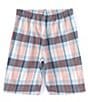 Color:Pink Coral - Image 2 - Plaid Woven 9#double; Inseam Lounge Shorts