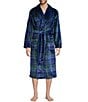 Roundtree & Yorke Printed Long Sleeve Shawl Collar Plush Robe, Color:Dusty Navy - Image 1