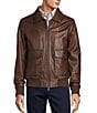 Roundtree & Yorke Shearling Collar Long Sleeve Leather Aviator Bomber Jacket - Image 3