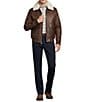 Roundtree & Yorke Shearling Collar Long Sleeve Leather Aviator Bomber Jacket - Image 5