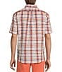 Color:Coral - Image 2 - Short Sleeve Large Plaid Linen Blend Sport Shirt