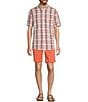 Color:Coral - Image 3 - Short Sleeve Large Plaid Linen Blend Sport Shirt