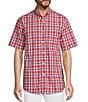 Color:White/Red Multi - Image 1 - Short Sleeve Large Plaid Poplin Sport Shirt