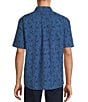 Color:Medium Blue - Image 2 - Short Sleeve Leaf Print Seersucker Sport Shirt