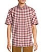 Color:Red - Image 1 - Short Sleeve Oxford Medium Plaid Sport Shirt