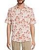 Roundtree & Yorke Short Sleeve Palm Print Coatfront Shirt, Color:Stone - Image 1
