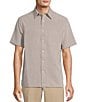 Color:Grey - Image 1 - Short Sleeve Polynosic Dobby Horizontal Stripe Sport Shirt