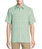 Color:Aqua - Image 1 - Short Sleeve Polynosic Large Jacquard Plaid Sport Shirt