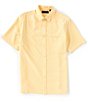 Color:Light Yellow - Image 1 - Short Sleeve Polynosic Solid Slub Button Down Shirt