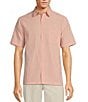 Color:Coral - Image 1 - Short Sleeve Small Checked Polynosic Sport Shirt