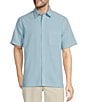 Color:Blue - Image 1 - Short Sleeve Small Checked Polynosic Sport Shirt