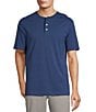 Color:Dark Blue - Image 1 - Short Sleeve Soft Solid Henley Shirt