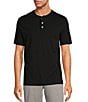 Color:Black - Image 1 - Short Sleeve Soft Solid Henley Shirt