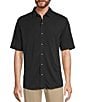 Color:Black - Image 1 - Short Sleeve Solid Coatfront Shirt