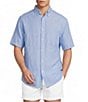 Roundtree & Yorke Short Sleeve Solid Linen Blend Button Front Sport Shirt - Image 1