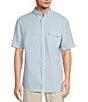 Color:Bright Blue - Image 1 - Short Sleeve Solid Linen Blend Sport Shirt