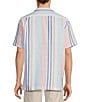 Color:White - Image 2 - Short Sleeve Stripe Linen Blend Camp Shirt