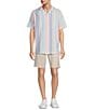 Color:White - Image 3 - Short Sleeve Stripe Linen Blend Camp Shirt