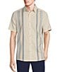 Color:Cream - Image 1 - Big & Tall Crafted Collection Short Sleeve Engineered Stripe Woven Shirt