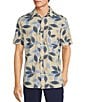 Color:Cream - Image 1 - Big & Tall Crafted Rec & Relax Short Sleeve Textured Leaf Print Shirt