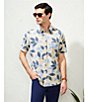 Color:Cream - Image 5 - Big & Tall Crafted Rec & Relax Short Sleeve Textured Leaf Print Shirt