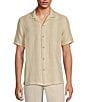 Rowm Big & Tall Tourister Short Sleeve Tonal Stripe Camp Button Front Shirt, Color:Khaki - Image 1