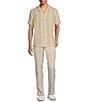 Rowm Big & Tall Tourister Short Sleeve Tonal Stripe Camp Button Front Shirt, Color:Khaki - Image 3