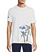 Color:White - Image 1 - Blue Sirena Short Sleeve Palm Tree Screen Print T-Shirt