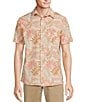 Color:Cream - Image 1 - Crafted Rec & Relax Short Sleeve Textured Frond Print Shirt