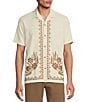 Color:Cream - Image 1 - Crafted Short Sleeve Embroidered Detail Button Front Camp Shirt