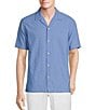 Color:Periwinkle - Image 1 - Crafted Short Sleeve Eyelet Solid Button Front Shirt
