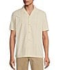 Color:Cream - Image 1 - Crafted Short Sleeve Eyelet Solid Button Front Shirt