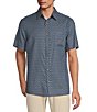Color:Dark Blue - Image 1 - Crafted Short Sleeve Geometric Floral Button Front Shirt