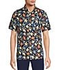 Color:Dark Navy - Image 1 - Crafted Short Sleeve Large Floral Button Front Shirt