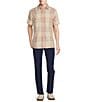 Color:Cream - Image 3 - Crafted Short Sleeve Large Plaid Button Front Shirt