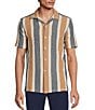 Color:Ginger Brown - Image 1 - Crafted Short Sleeve Stripe Camp Button Front Shirt