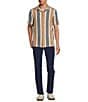 Color:Ginger Brown - Image 3 - Crafted Short Sleeve Stripe Camp Button Front Shirt