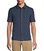 Color:Dark Blue - Image 1 - Crafted Short Sleeve Striped Waffle Button-Front Shirt