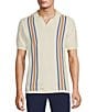 Color:Cream - Image 1 - Crafted Short Sleeve Textured Stripe Sweater Knit Johnny Shirt