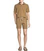 Rowm Flat Front Drawstring Garment Dyed Solid 7#double; Inseam Waffle Shorts, Color:Khaki - Image 3