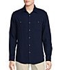 Color:Deep Blue - Image 1 - Into The Blue Collection Long Sleeve Herringbone Double Cloth Button Front Shirt