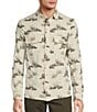 Color:Winter White - Image 1 - The Lodge Collection Long Sleeve Charcoal Scenic Print Button Front Knit Shirt