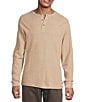 Rowm Long Sleeve Solid Ribbed Henley Pullover, Color:Camel - Image 1