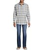 Rowm Long Sleeve Textured Medium Plaid Slub Shirt, Color:Blue - Image 3