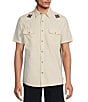 Color:Stone - Image 2 - On The Range Short Sleeve Solid Embroidered Western Shirt